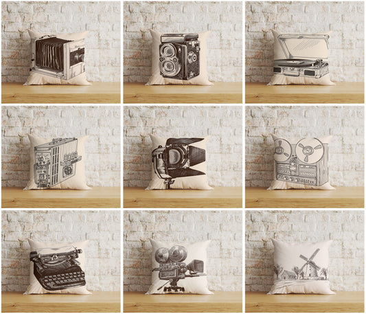 Vintage Cameras Old Camera Old Typewriter Cushion Cover