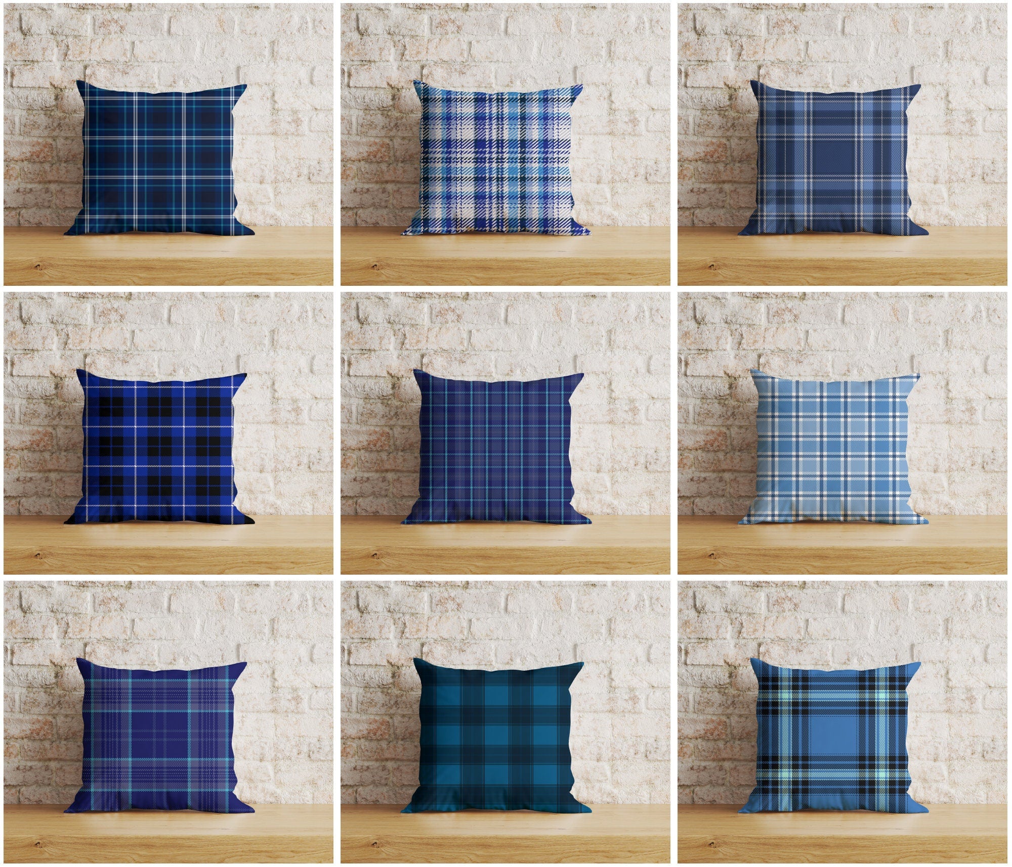 Blue Tartan Plaid Cushion Covers Checkered Pillow Cover Onay