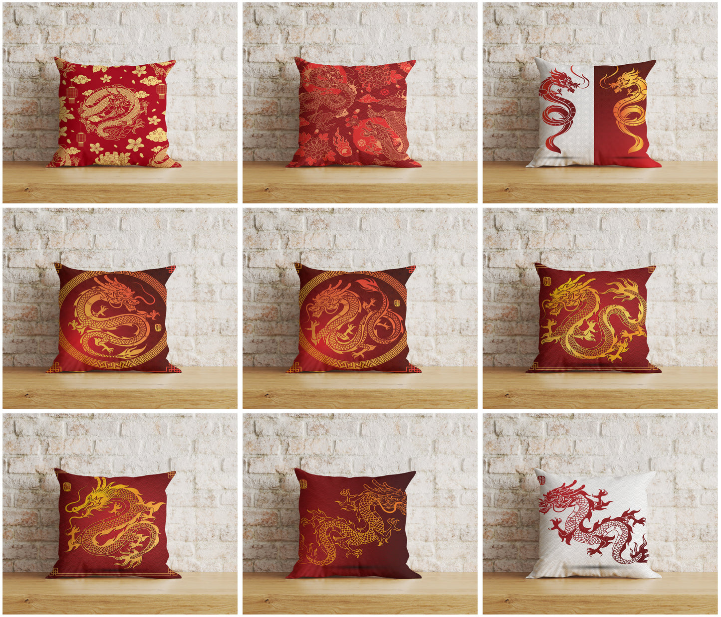 Chinese Dragons Cushion Cover Chinese New Year Pillow Cover