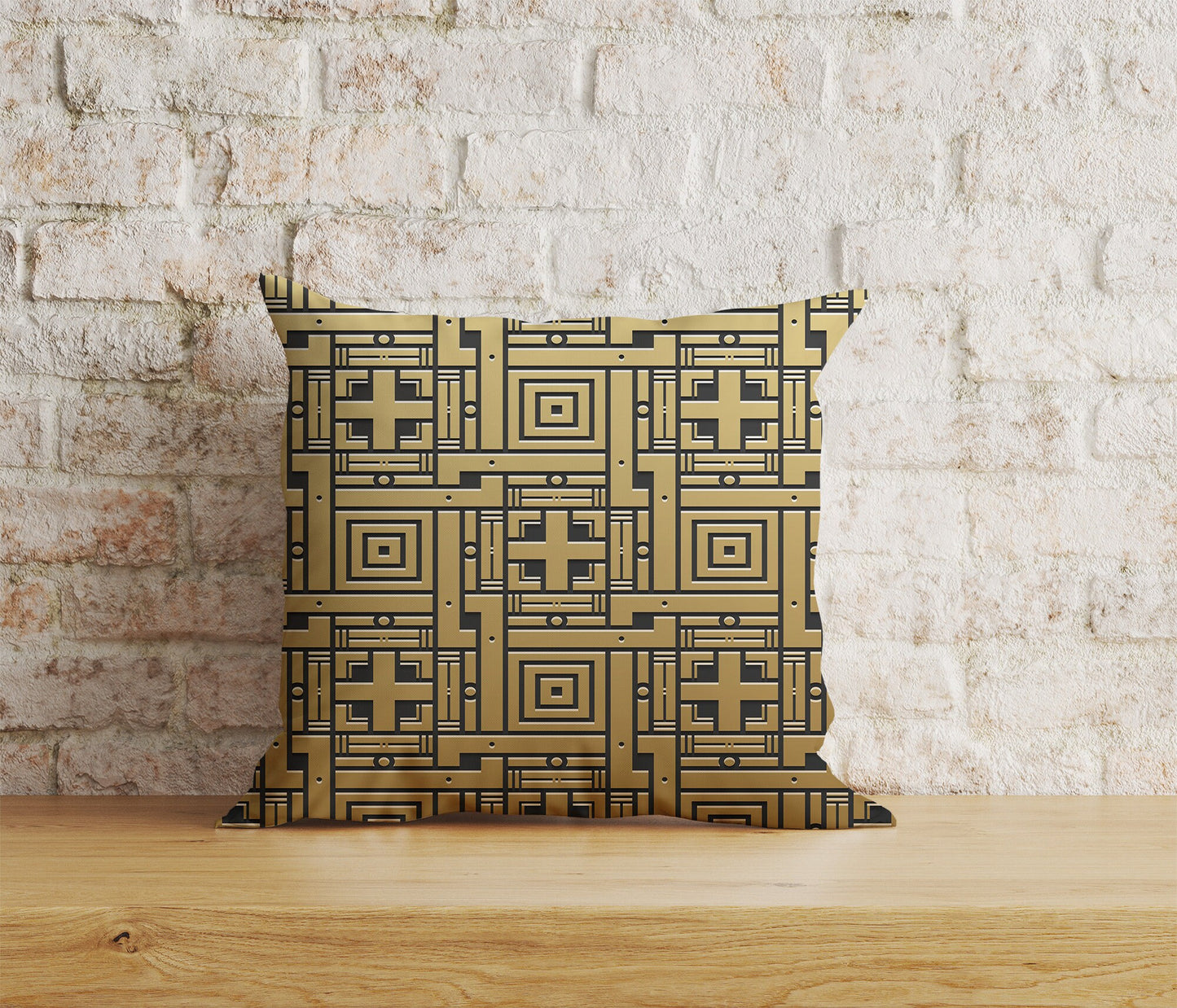 Greek Key Cushion Cover Yellow Black Throw Cushions