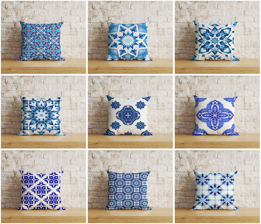 Moroccan Tiles Cushion Cover Blue Tile Design Pillow Cover