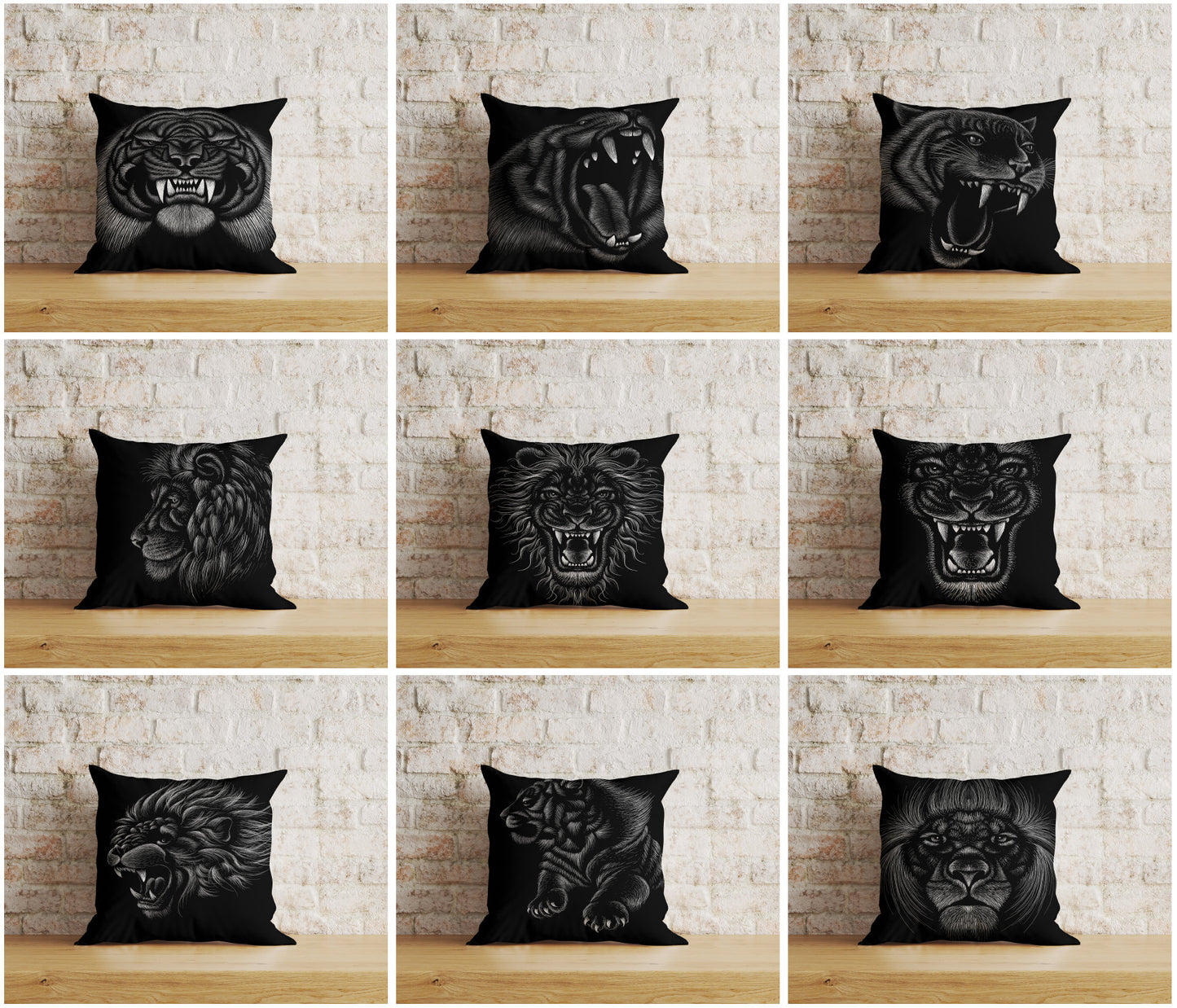 Black Tiger Pillow Covers Black and White Lion Pillow Covers