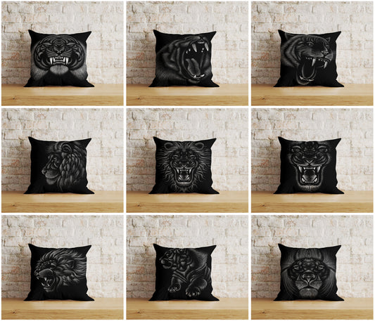 Black Tiger Pillow Covers Black and White Lion Pillow Covers