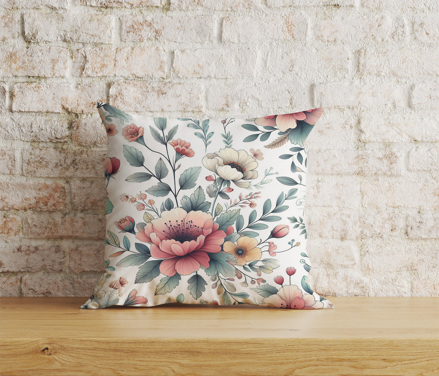 Navy Blue Flower Cushion Cover White Floral Pillow Cover