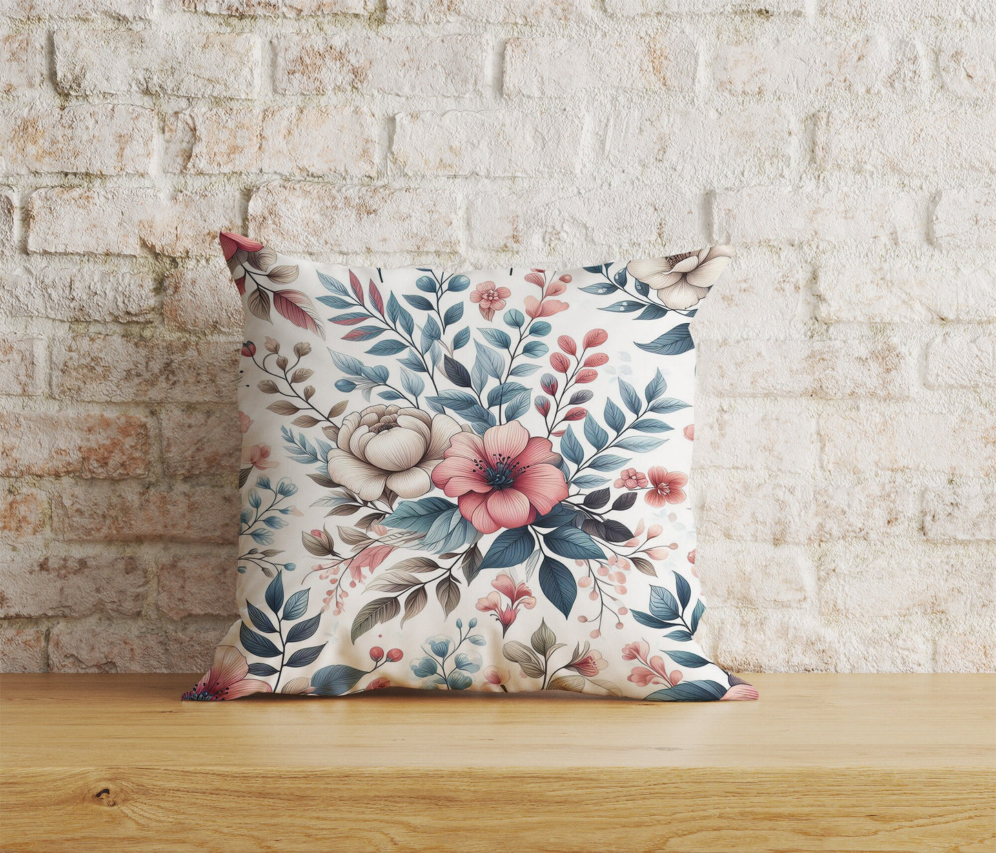 Navy Blue Flower Cushion Cover White Floral Pillow Cover