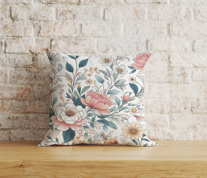 Navy Blue Flower Cushion Cover White Floral Pillow Cover