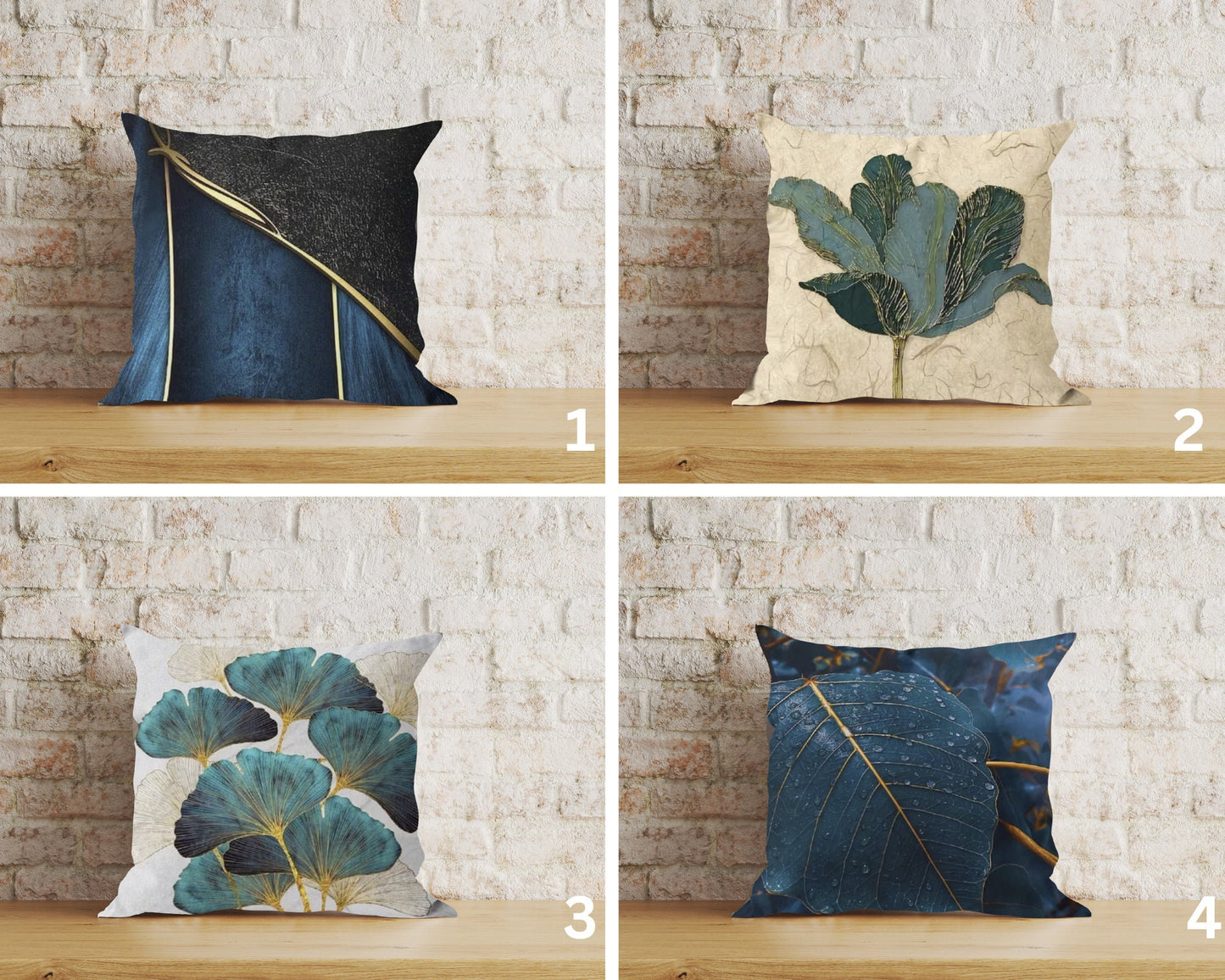 Decorative Emerald Cushion Covers Blue Leaf Scatter Cushions