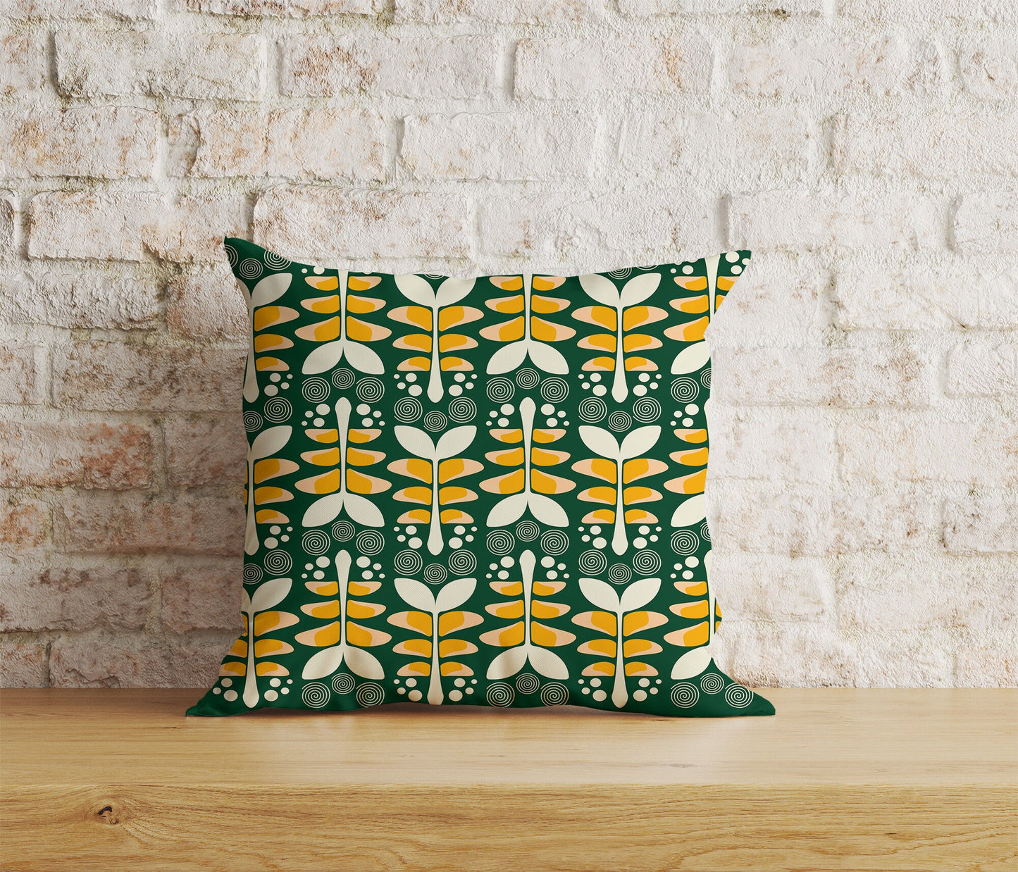 Floral Botanical Flower Cushion Cover Leaf & Spiral Pattern