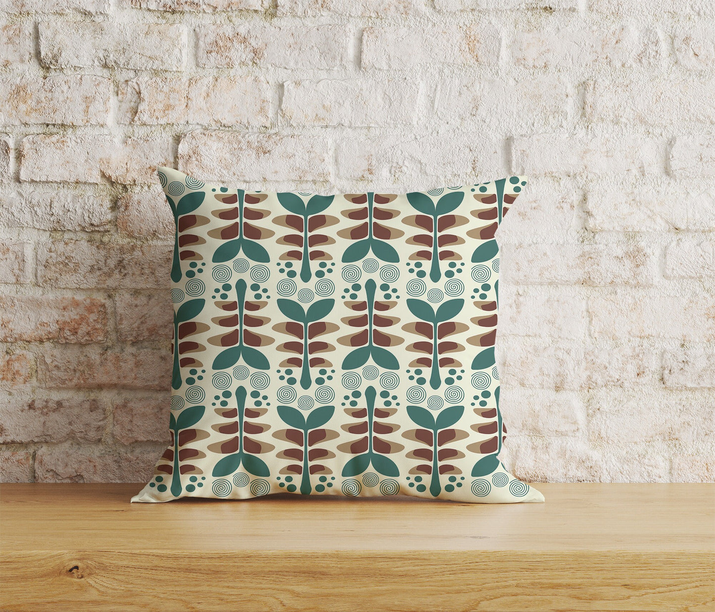 Floral Botanical Flower Cushion Cover Leaf & Spiral Pattern