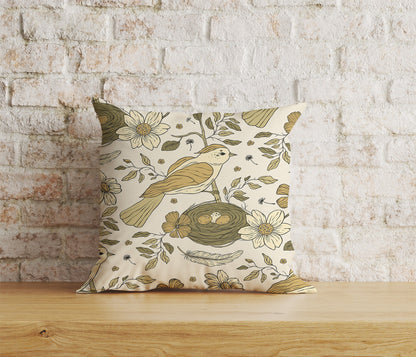 Floral Bird Cushion Cover Bird & Flower Pillowtop Scatter