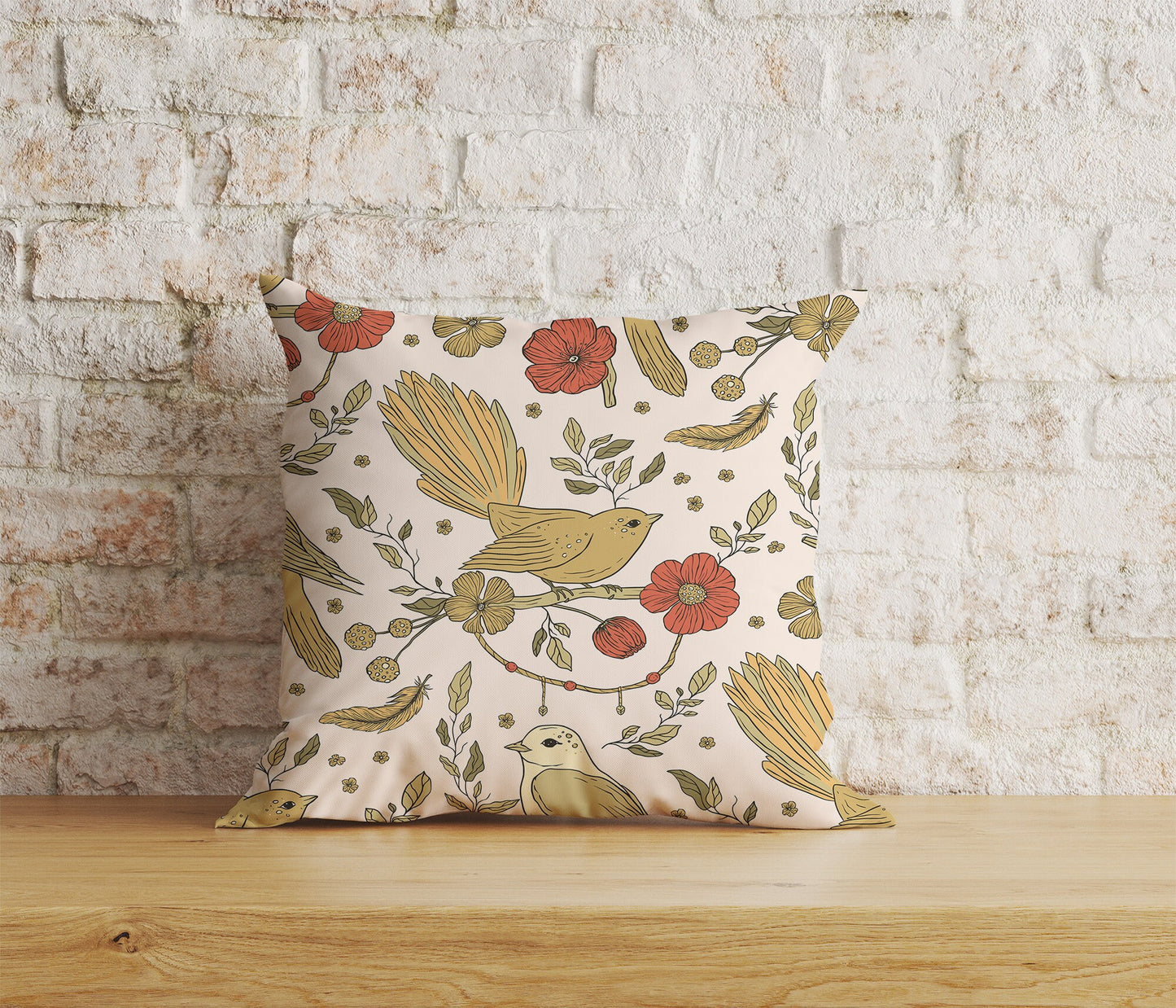 Floral Bird Cushion Cover Bird & Flower Pillowtop Scatter