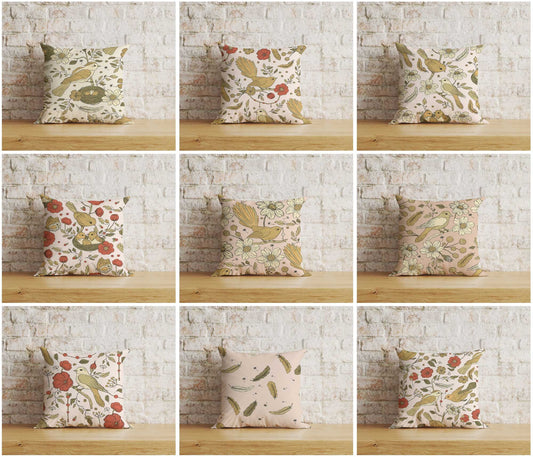 Floral Bird Cushion Cover Bird & Flower Pillowtop Scatter