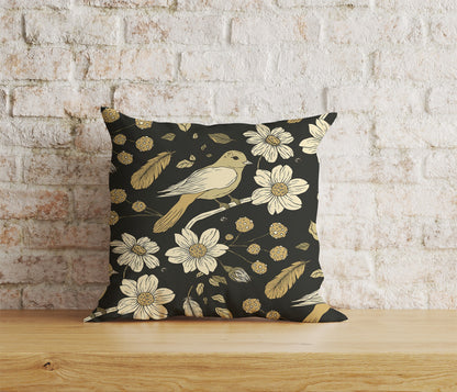 Floral Birds Cushion Cover Black Bird Flower Pillowtop