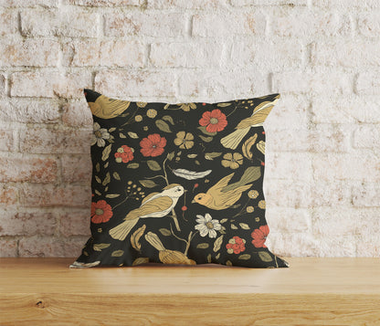 Floral Birds Cushion Cover Black Bird Flower Pillowtop