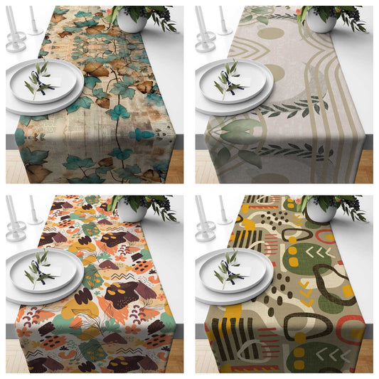 Minimalist Drawings Table Runner Decorative Leaves Runner