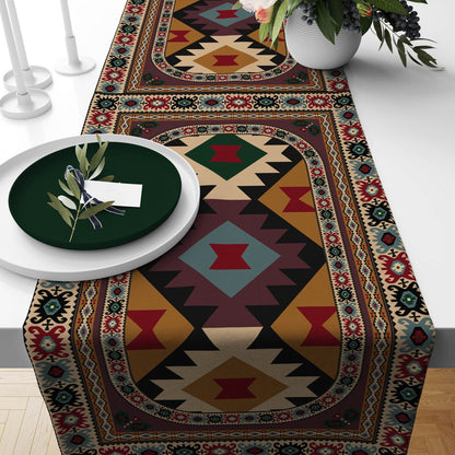 Rug Design Terracotta Geometric Pattern Table Runner