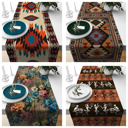 Rug Design Terracotta Geometric Pattern Table Runner