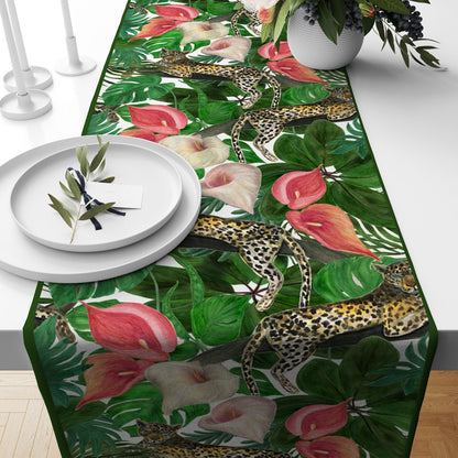 Leopard Tablecloth Green Kitchen Runner Wild Animals