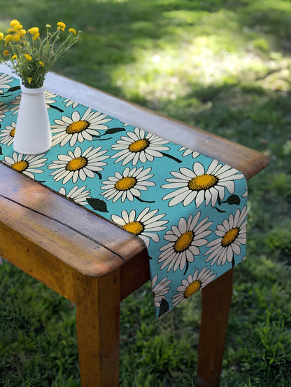 Daisy Floral Yellow Decorative Geometric Table Runner