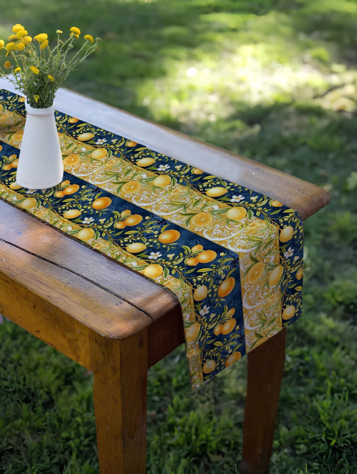 Daisy Floral Yellow Decorative Geometric Table Runner