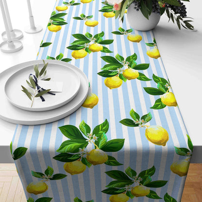 Lemon Table Runner Floral Table Cloth Stripe Lime Decoration