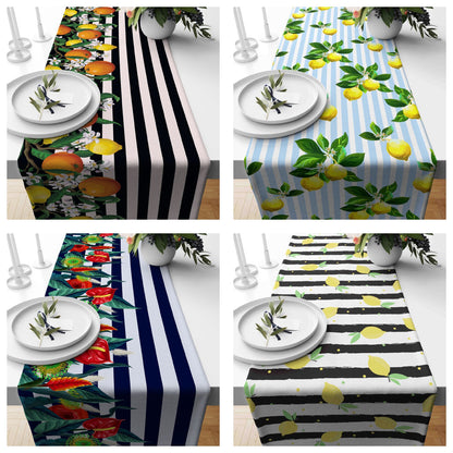 Lemon Table Runner Floral Table Cloth Stripe Lime Decoration