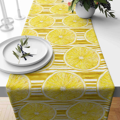 Lemon Pattern Table Runner Yellow Green Blue Kitchen Runner