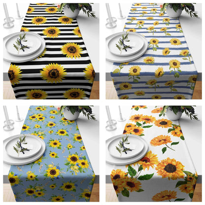 Sunflower Decorative Striped Black White Table Runner