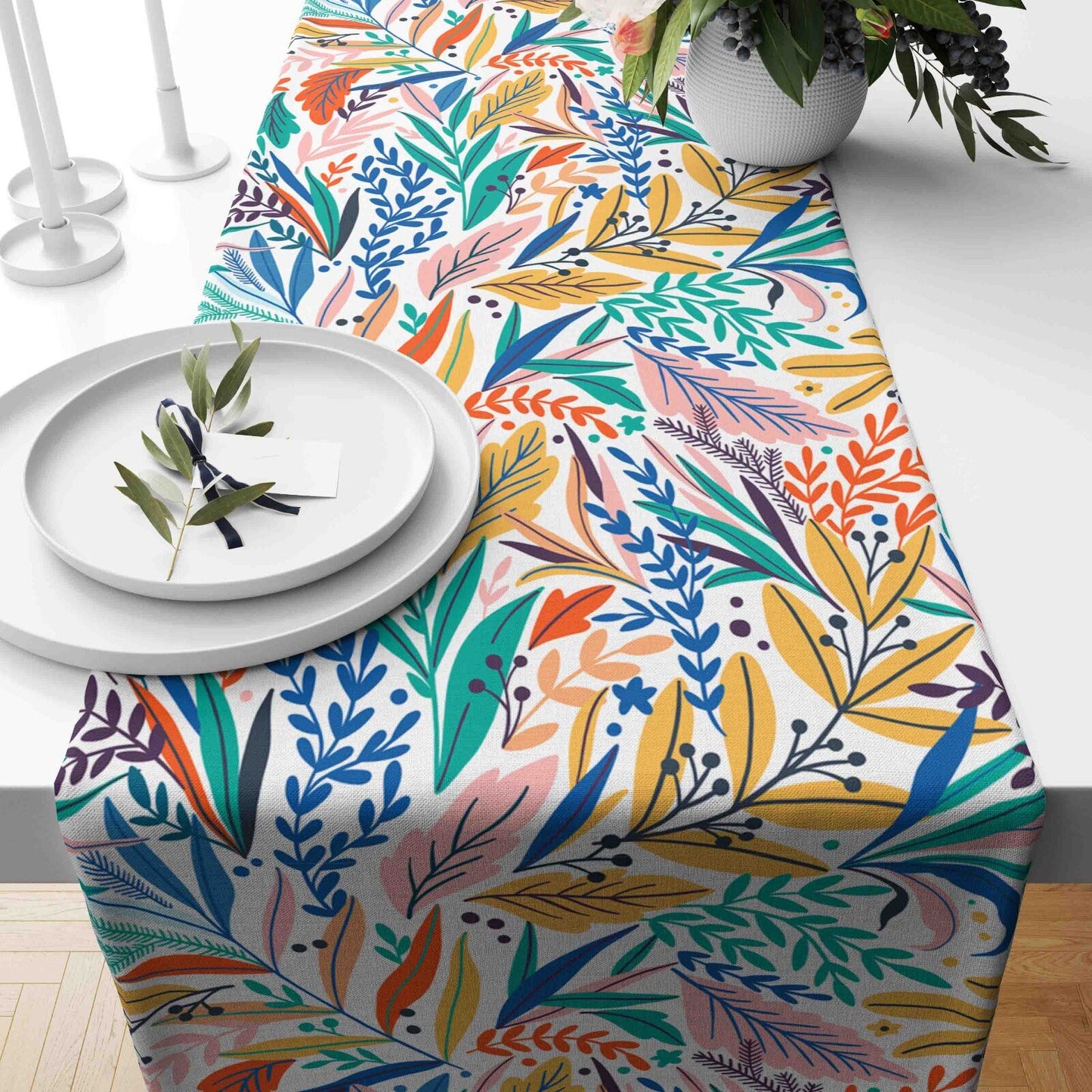 Pink & Orange Leaves Table Runner Tropical Tree Leave Runner