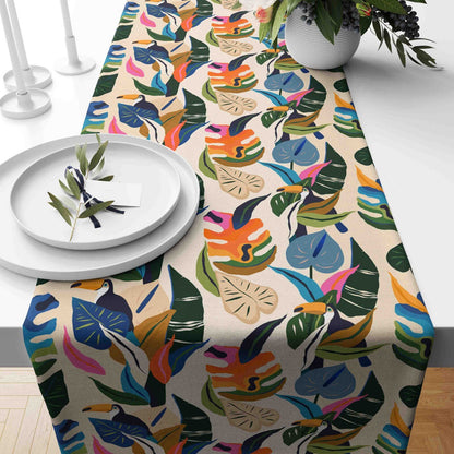 Pink & Orange Leaves Table Runner Tropical Tree Leave Runner