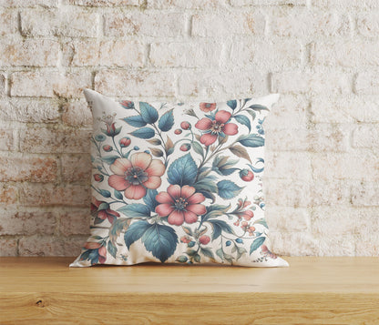 Navy Blue Flower Cushion Cover White Floral Pillow Cover