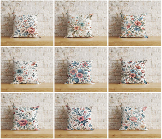 Navy Blue Flower Cushion Cover White Floral Pillow Cover