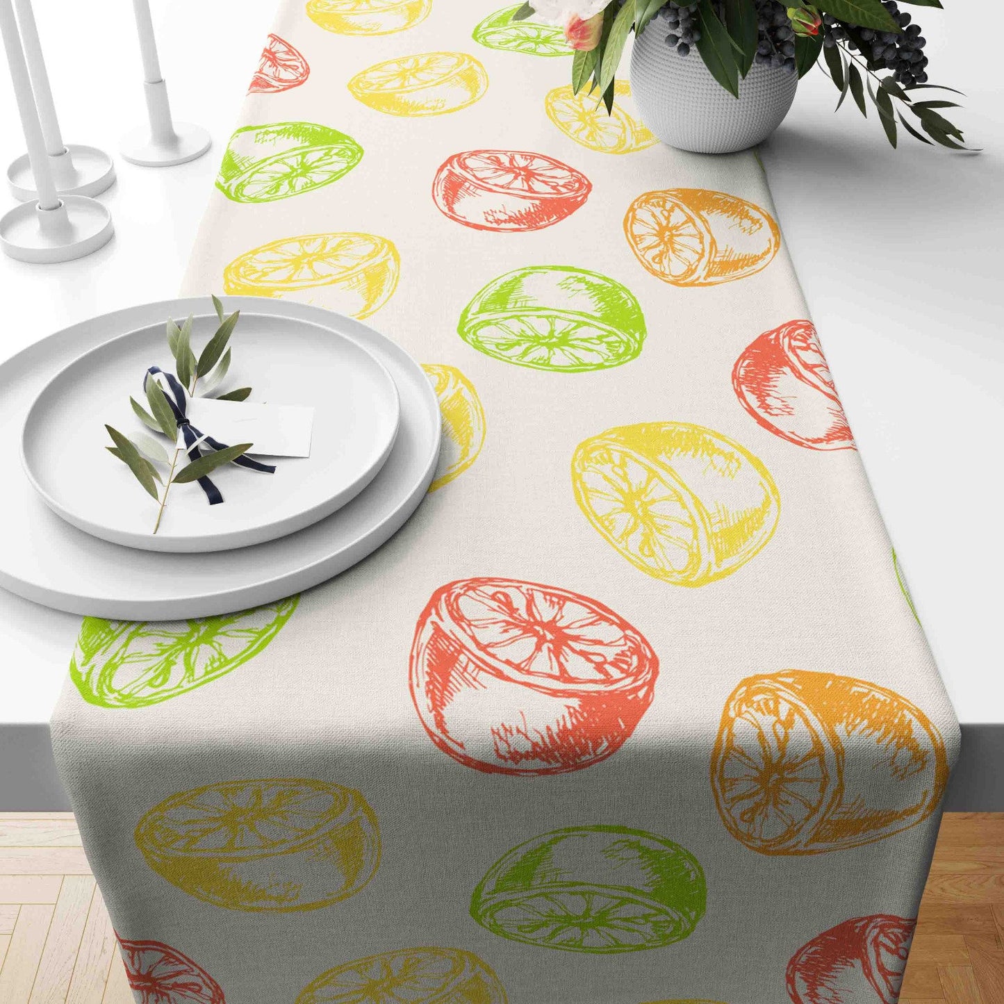 Fruit Design Table Runner Lemons Kitchen Runner Tablecloth