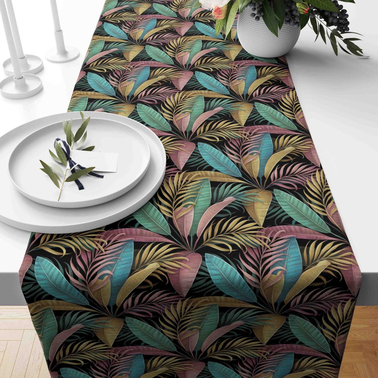 Green Leaves Table Runner Rectangle Kitchen Runner Tropical