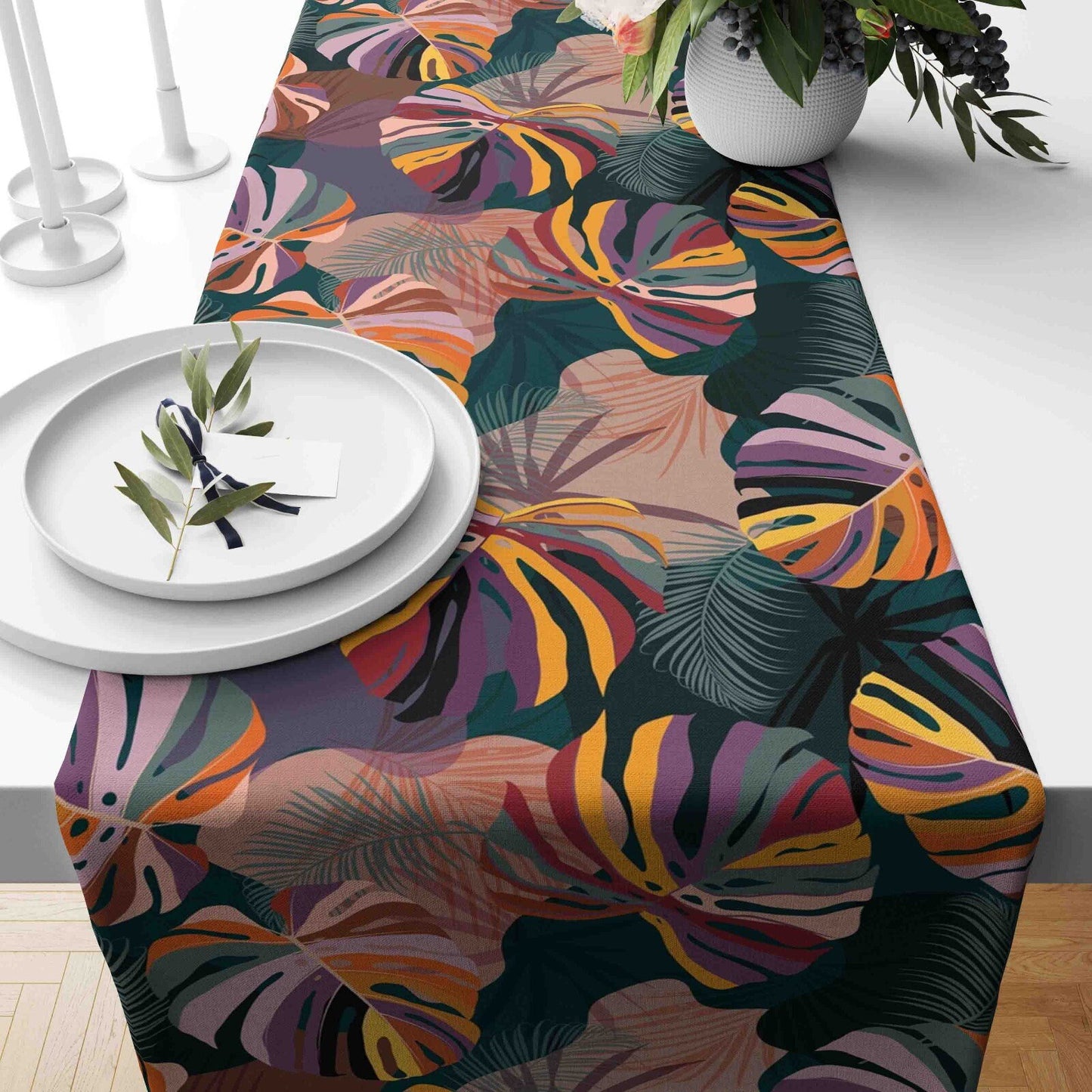 Green Leaves Table Runner Rectangle Kitchen Runner Tropical