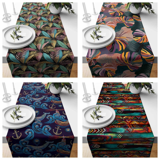 Bird of Paradise and Tropical Green Leaves Table Runner