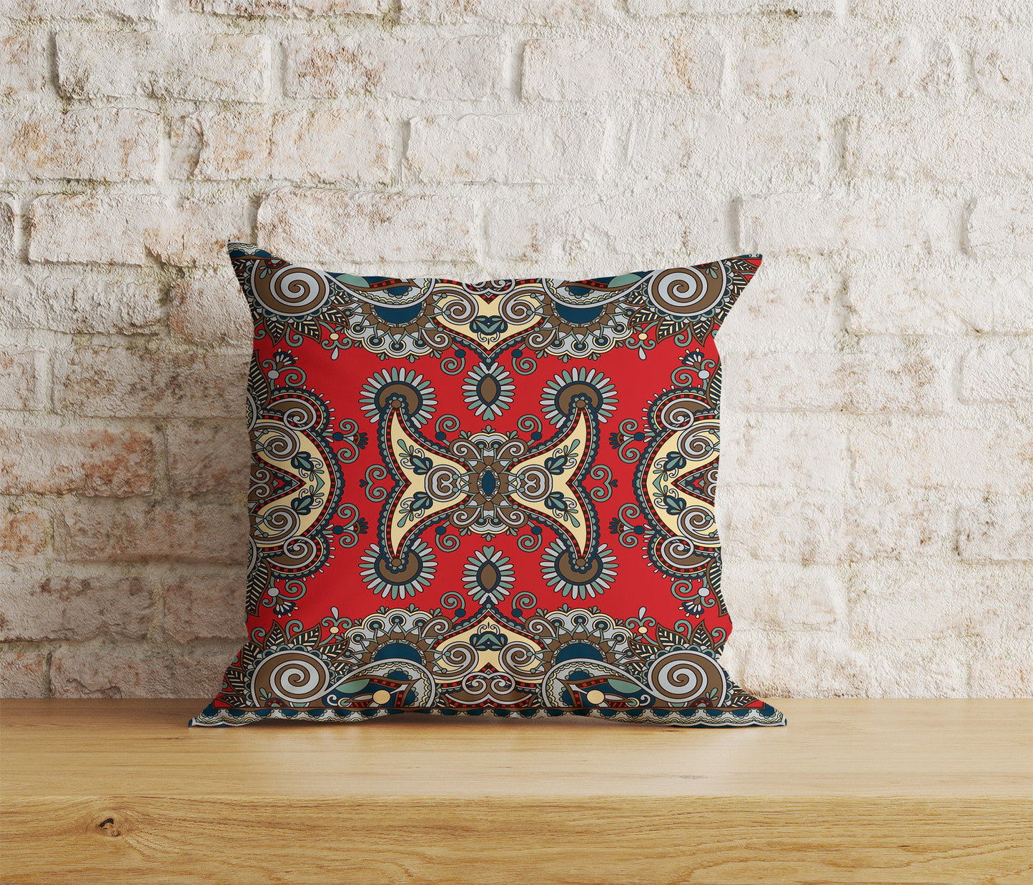 Paisley Bandana Cushion Cover Red & White Paisley Bandana