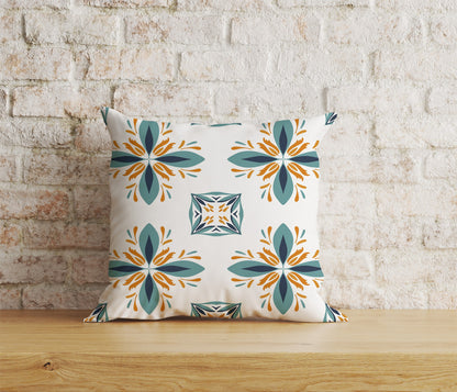 Blue & Yellow Motifs Cushion Covers Tiles Pillow Cover