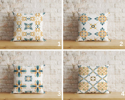 Blue & Yellow Motifs Cushion Covers Tiles Pillow Cover