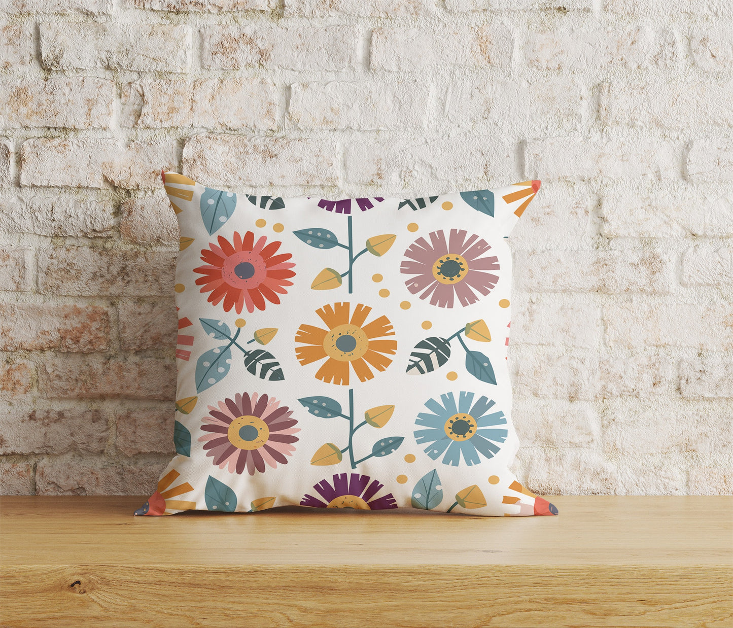 Floral Scandinavian Cushion Cover Spring Square Pillow Cover