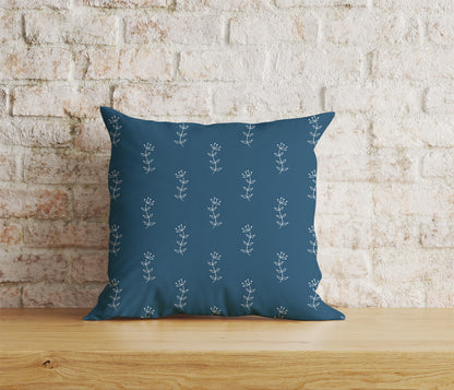 Blue Floral Cushion Cover, Linear Stem Pillow Cover