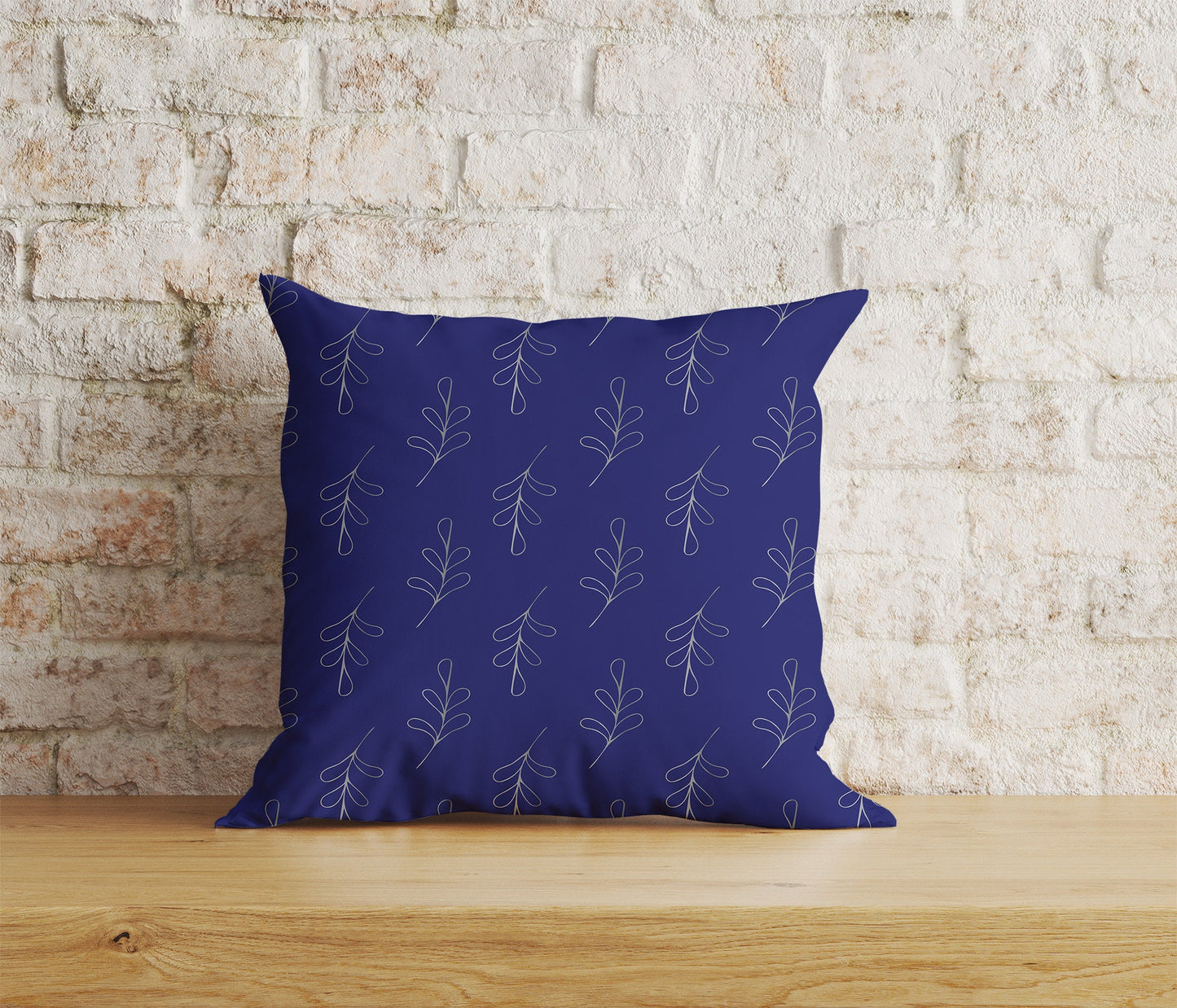 Blue Floral Cushion Cover, Linear Stem Pillow Cover