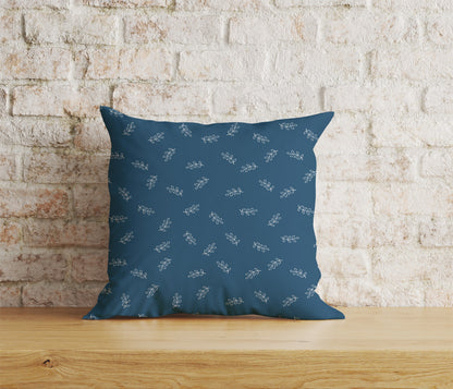 Blue Floral Cushion Cover, Linear Stem Pillow Cover