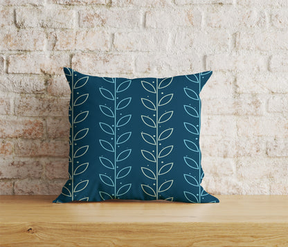 Blue Floral Cushion Cover, Linear Stem Pillow Cover