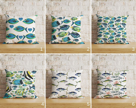 Bright Blue Fish Aquarium Cushion Covers Nautical Ocean