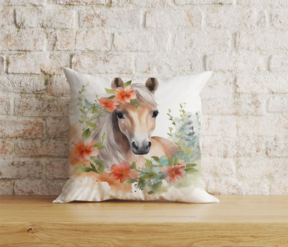 Horse Floral Pillow Cover White & Brown Horse Cushion Cover