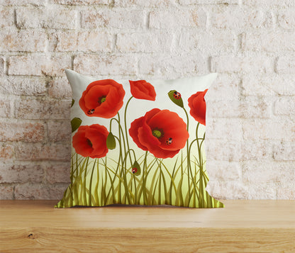 Red Poppy Flower Cushion Covers Poppies Pillow Covers