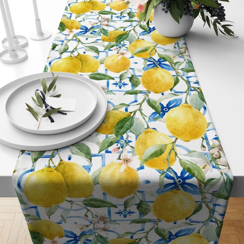 Lime Yellow Summer Fruit Dining Room Table Runner