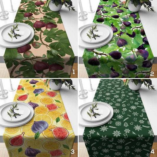 Fruit Fig Table Runner Green Winter Kitchen Table Clouth