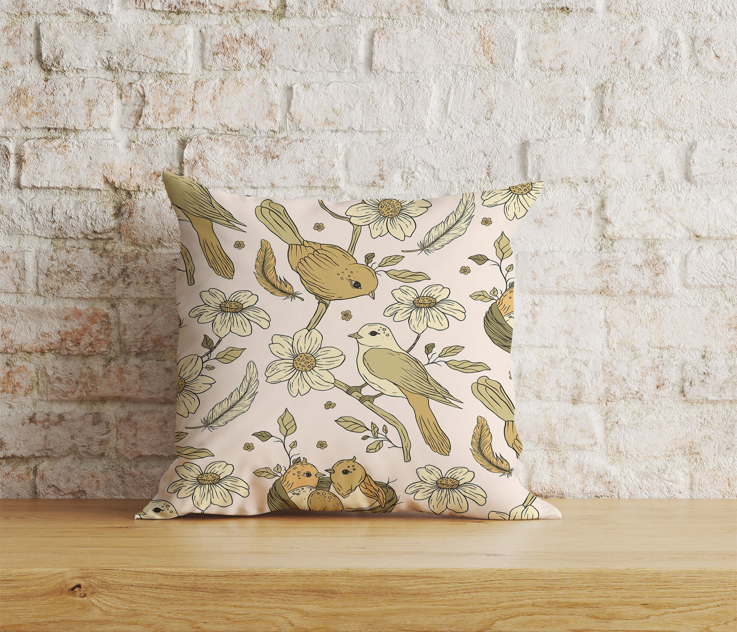 Floral Bird Cushion Cover Bird & Flower Pillowtop Scatter